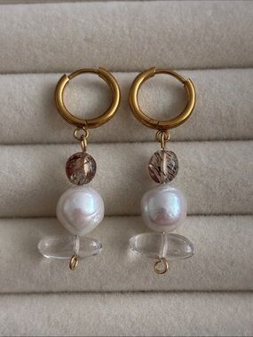 Black Super Seven Crystal & Pearl Drop Earrings